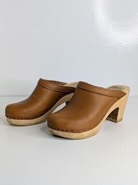 No. 6 Old School High Heel Clog 36 Palomino Cognac Leather Platform Slip On